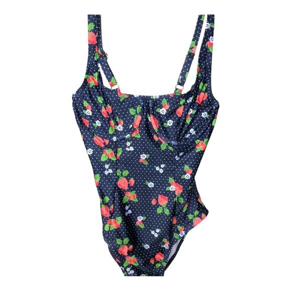 Modcloth NIP Brandy Underwire Blue Fruit Polka Dots Print One-Piece Swimsuit XS - Picture 10 of 12